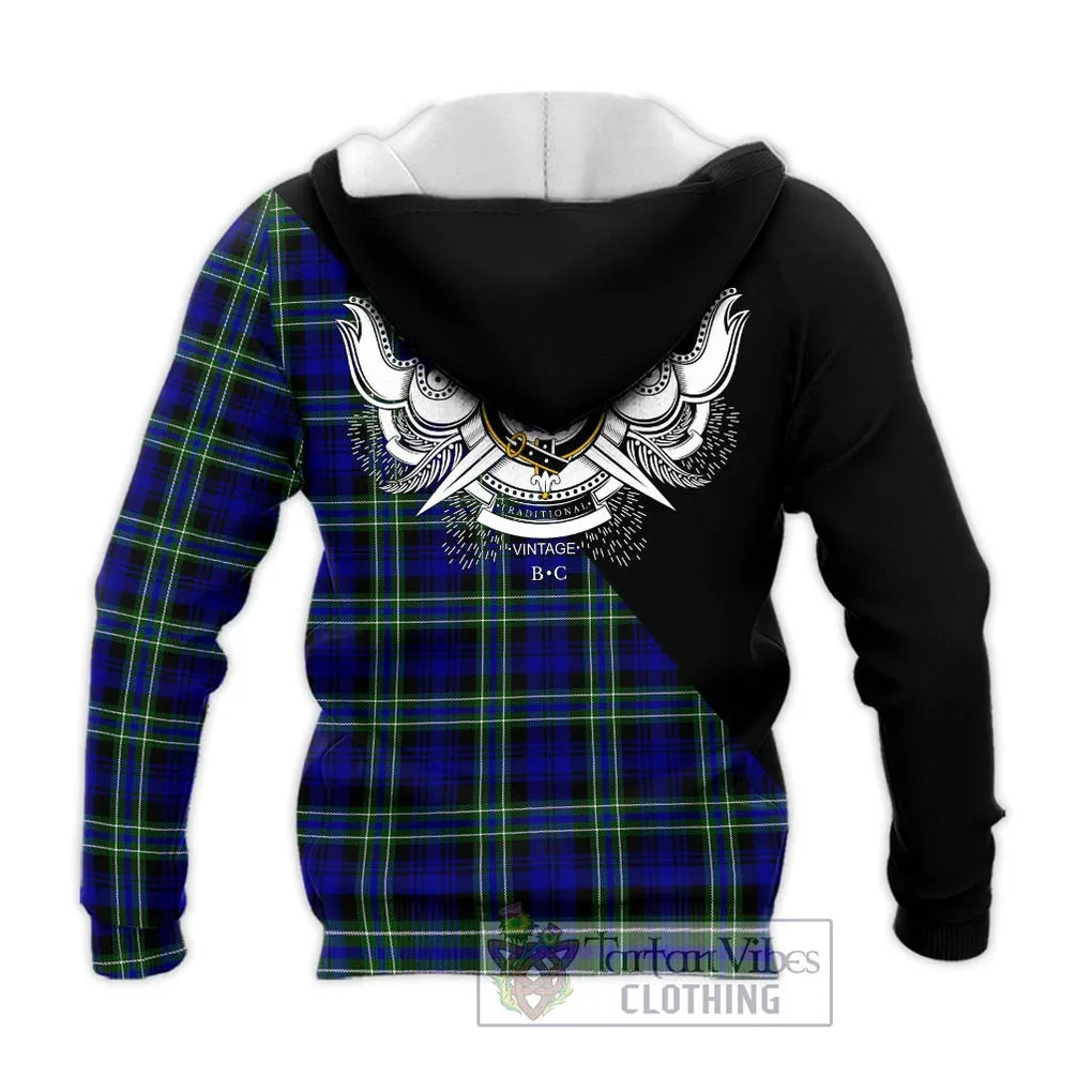 Arbuthnot Modern Tartan Knitted Hoodie with Family Crest and Military Logo Style