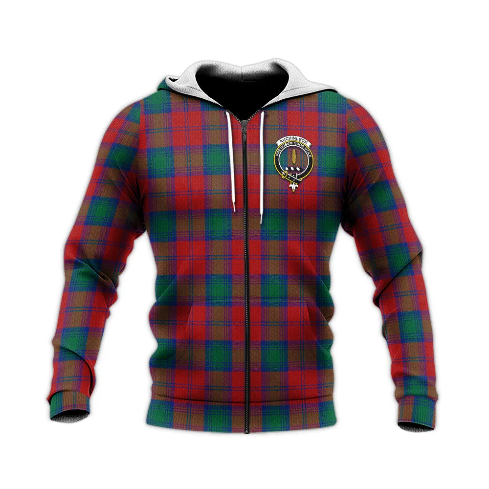 Auchinleck (Affleck) Tartan Knitted Hoodie with Family Crest