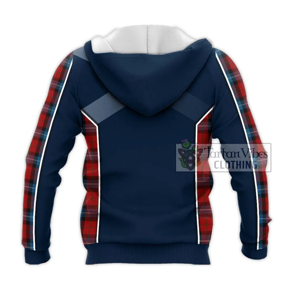 Baillie of Polkemmet Red Tartan Knitted Hoodie with Family Crest and Lion Rampant Vibes Sport Style