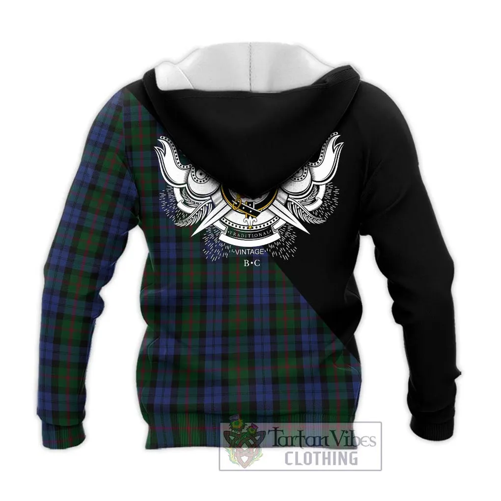 Baird Tartan Knitted Hoodie with Family Crest and Military Logo Style