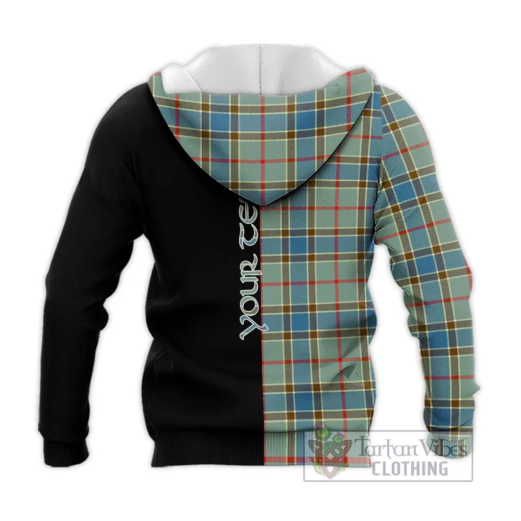 Balfour Blue Tartan Knitted Hoodie with Family Crest and Half Of Me Style