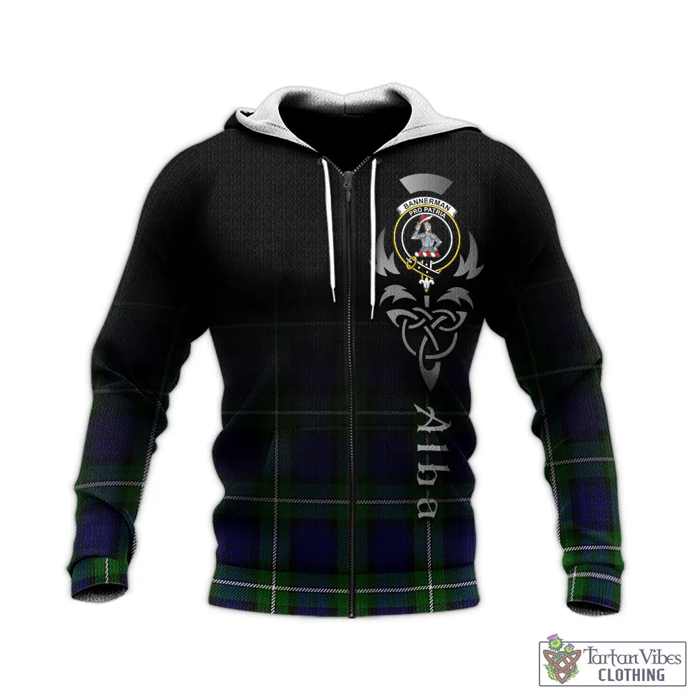 Bannerman Tartan Knitted Hoodie Featuring Alba Gu Brath Family Crest Celtic Inspired
