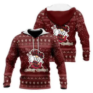 Belshes Clan Christmas Knitted Hoodie with Funny Gnome Playing Bagpipes