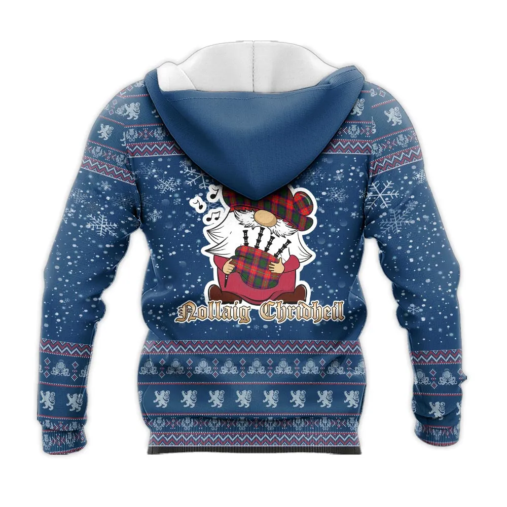 Belshes Clan Christmas Knitted Hoodie with Funny Gnome Playing Bagpipes