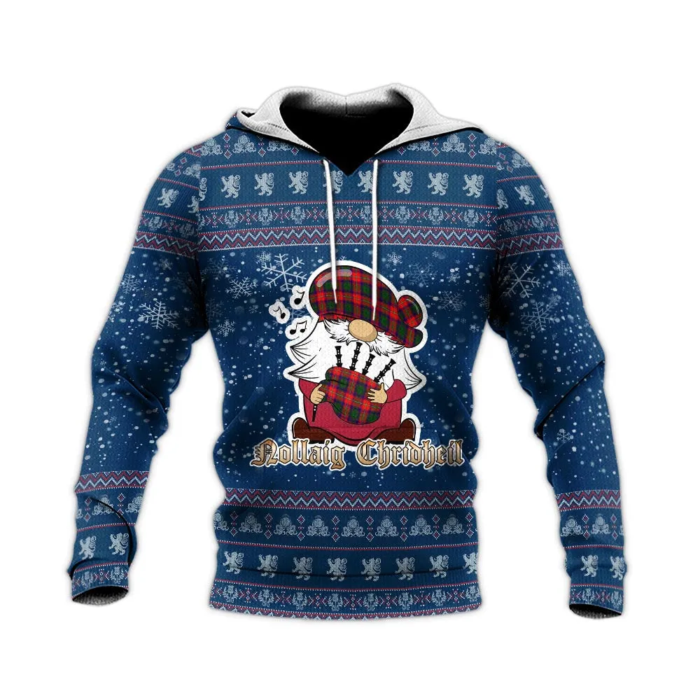Belshes Clan Christmas Knitted Hoodie with Funny Gnome Playing Bagpipes