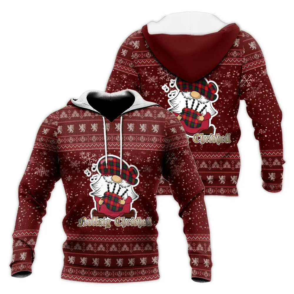 Belshes Clan Christmas Knitted Hoodie with Funny Gnome Playing Bagpipes