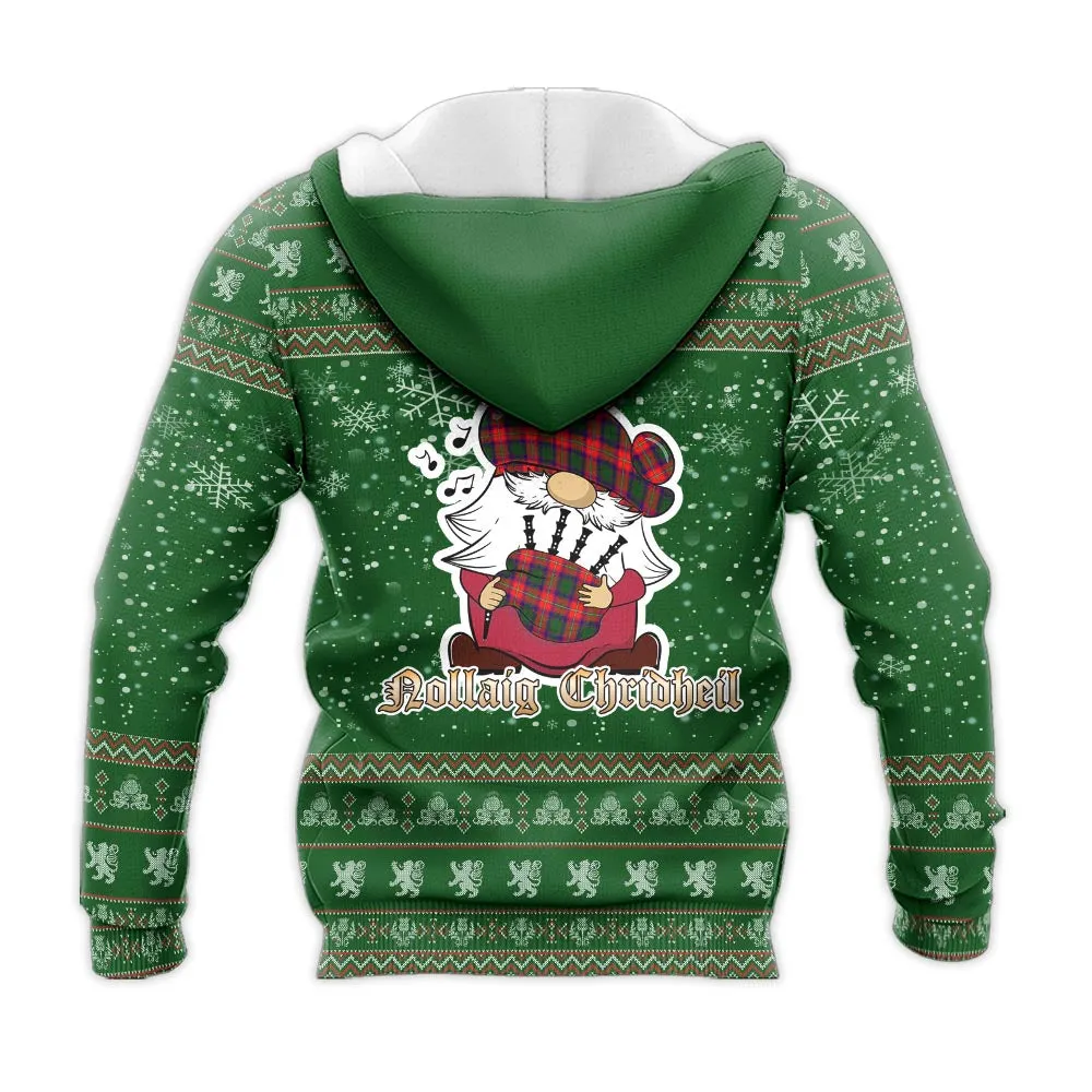 Belshes Clan Christmas Knitted Hoodie with Funny Gnome Playing Bagpipes