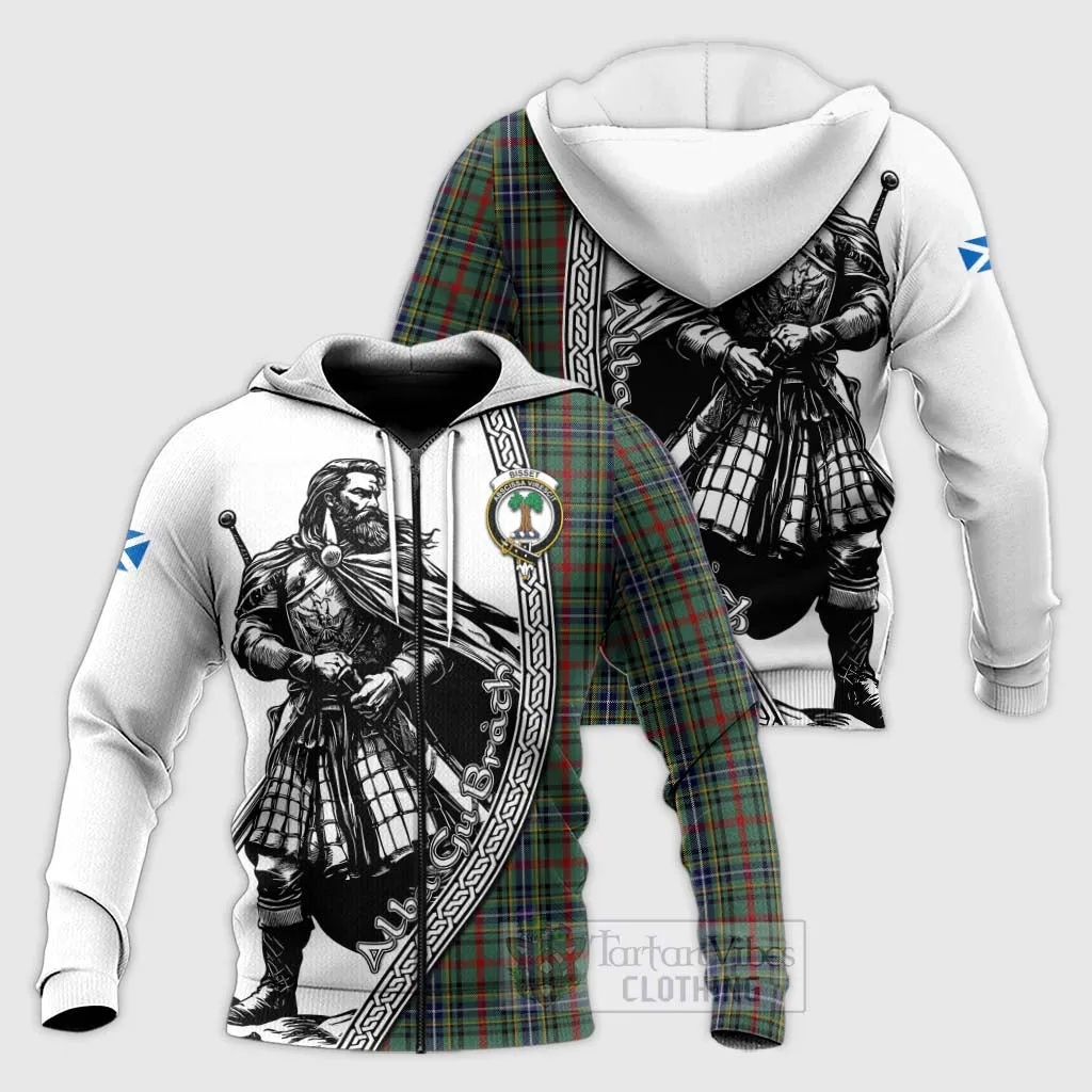 Bisset Tartan Clan Crest Knitted Hoodie with Highlander Warrior Celtic Style