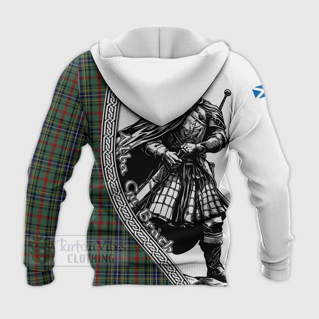 Bisset Tartan Clan Crest Knitted Hoodie with Highlander Warrior Celtic Style