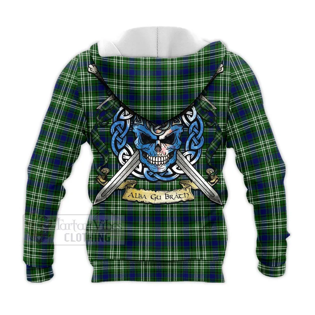 Blackadder Tartan Knitted Hoodie with Family Crest Celtic Skull Style