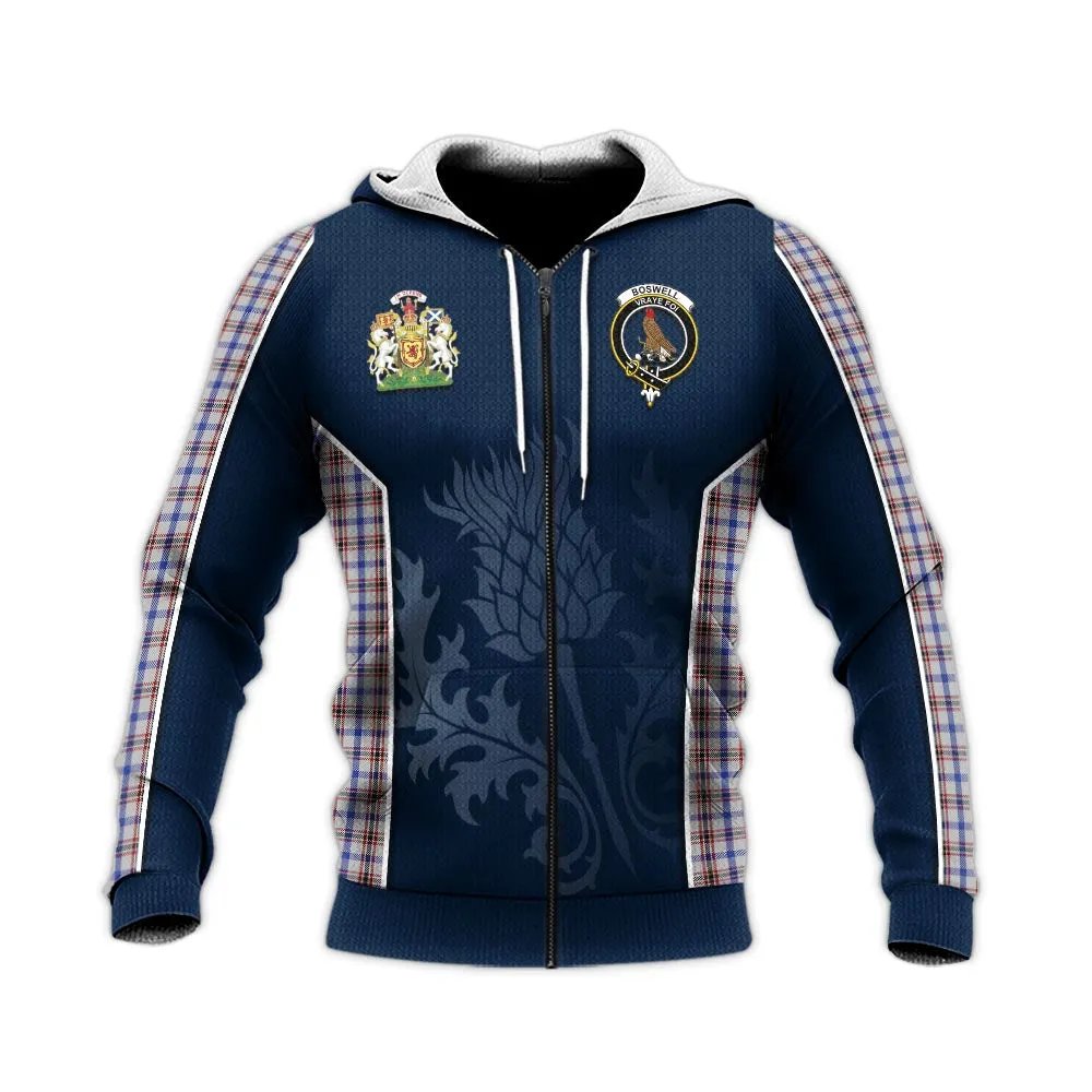 Boswell Tartan Knitted Hoodie with Family Crest and Scottish Thistle Vibes Sport Style