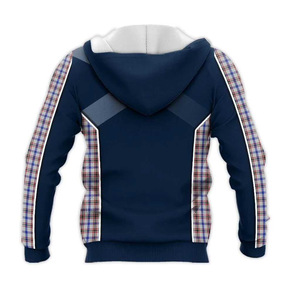 Boswell Tartan Knitted Hoodie with Family Crest and Scottish Thistle Vibes Sport Style
