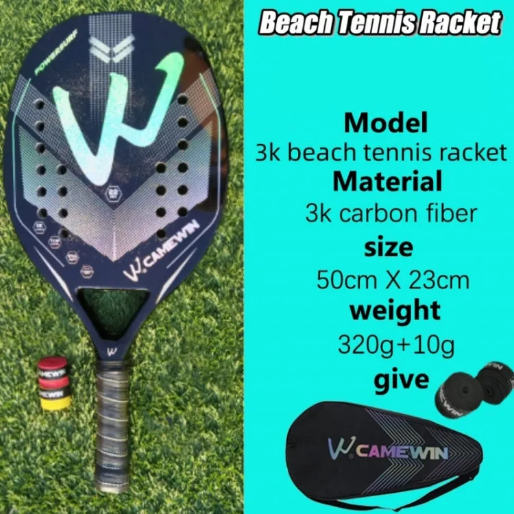 CAMEWIN 3K Carbon Fiber Rough Surface Beach Tennis Racket With Cover Bag(Black and Silver)