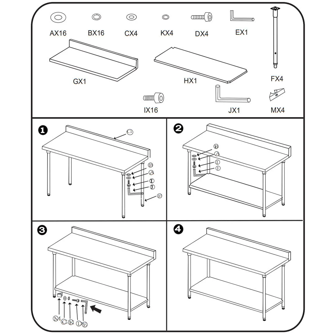 Commercial Stainless Steel Table Catering Kitchen Prep Work Bench W/ Back-splash 100 x 70cm