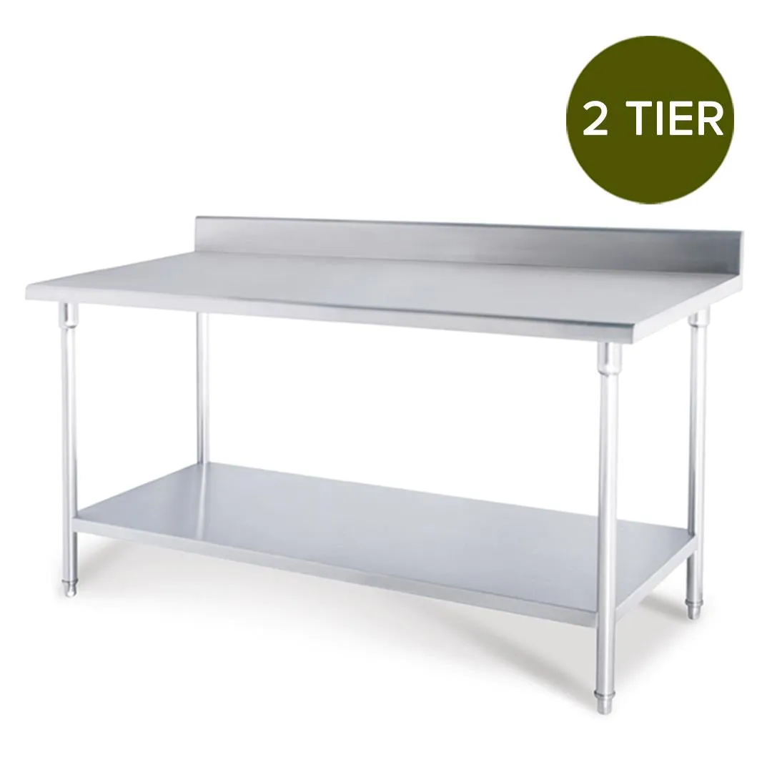Commercial Stainless Steel Table Catering Kitchen Prep Work Bench W/ Back-splash 100 x 70cm