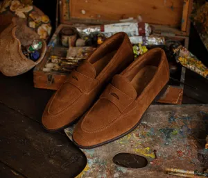 Men's Brown Suede Penny Loafer Whole Cut Shoes