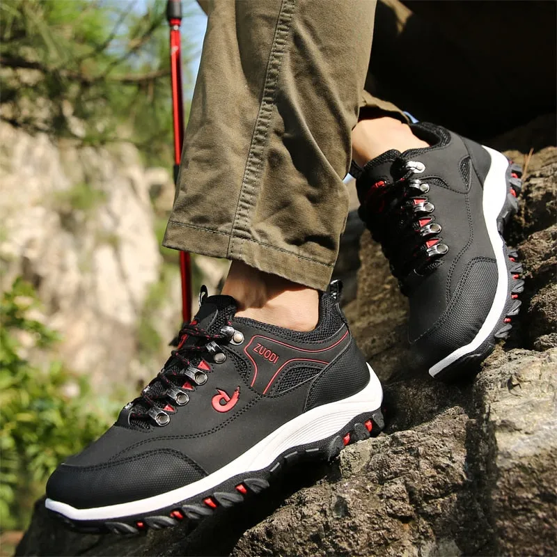 Spring Autumn Breathable Light Men's shoes Wearable Hiking Sneakers Non-slip Quality Leather Casual Shoes Big Size 39-47
