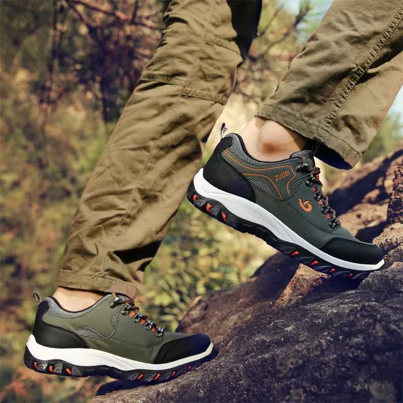 Spring Autumn Breathable Light Men's shoes Wearable Hiking Sneakers Non-slip Quality Leather Casual Shoes Big Size 39-47
