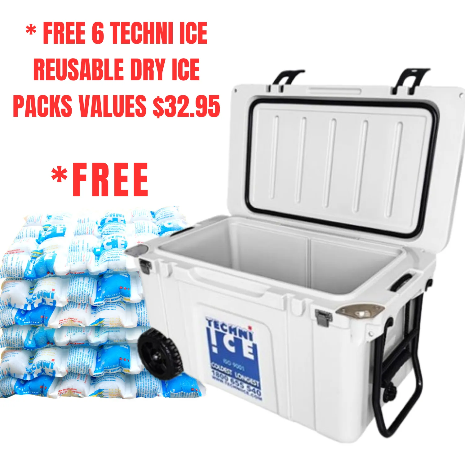 Techni Ice Signature Hardcore Premium Ice Box 55L White with Wheels *PREORDER NOW FOR FRESH STOCKS ARRIVING END OF NOVEMBER*FREE 6 REUSABLE DRY ICE PACKS VALUES $32.95